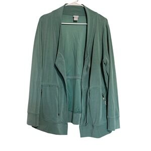 Chico's Zenergy Sage Green Open Front Drawstring Waist Jacket Size 2 Large